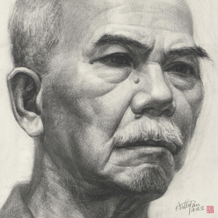 Popular Realistic Pencil Art Easy Old Man's Head Portrait-Part-Arttopan Drawing-Portrait Realistic Carbon Pencil Sketch By Artto Pan Photo