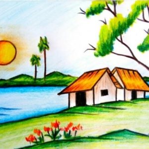 Colour Shading Drawing Of Scenery