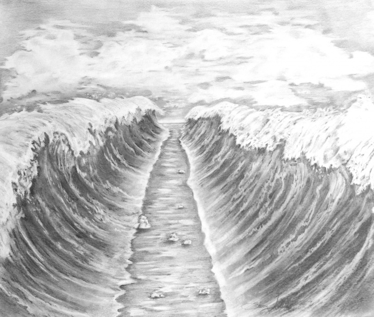 Remarkable Sea Pencil Drawing Tutorials Parting The Red Sea, Pencil Drawing Print, Miracles, Pastor Gift, Bible Art Picture