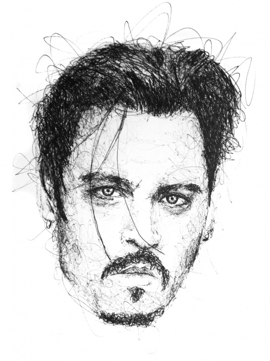Stunning Johnny Depp Sketch Step by Step Johnny Depp Scribble Portrait By Gus Romano. Sketch With Black Pen Images