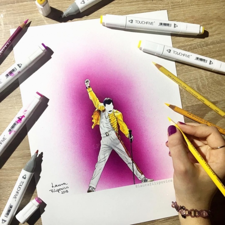 Stunning Marker And Colored Pencil Drawing Tutorial Marker & Coloured Pencil Drawing Of Freddie Mercury By Laura Pictures