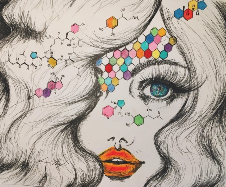 Stunning Pen And Colored Pencil Drawings Tutorials A Biochemical Tryst, Ballpoint Pen/colored Pencil/marker, 11.25X14 Pic