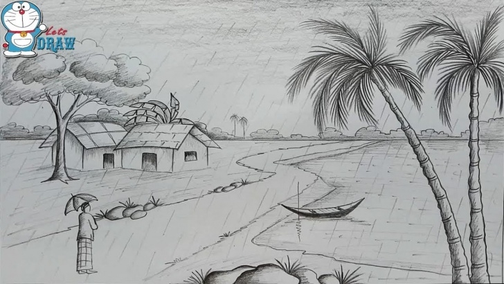 Stunning Rain Pencil Drawing Techniques How To Draw Scenery Of Rainy Season By Pencil Sketch Step By Step Photos