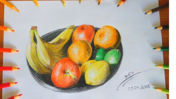 Stunning Still Life Drawing In Colour Pencil for Beginners Still Life Of Fruits Colored Pencils Drawing | Krs Drawings Pics