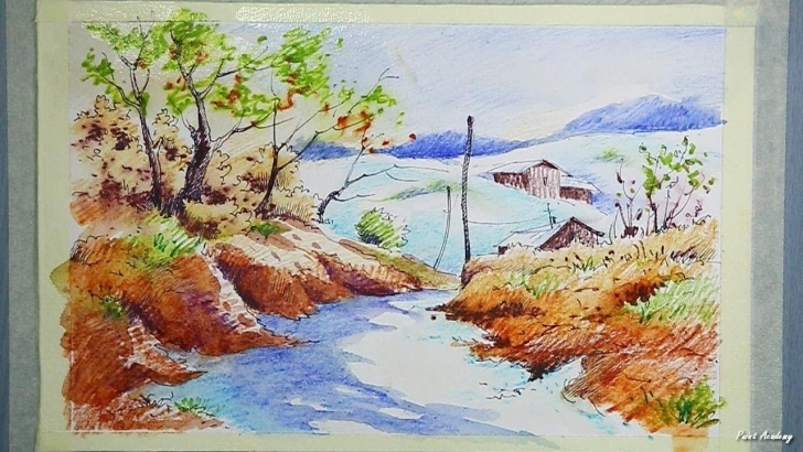 Stunning Watercolor Pencil Landscape Techniques Watercolor Pencil Scenery Painting Tutorial - Youtube | Watercolor Photo