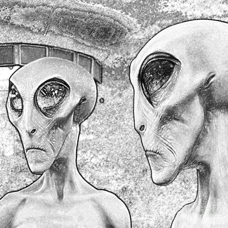 The Best Alien Pencil Drawing Tutorial Two Grey Aliens Science Fiction Square Format Black And White Colored Pencil Digital Art By Shawn O'brien Pic