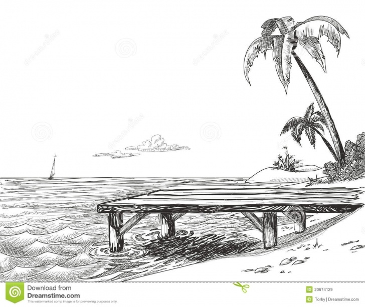 The Best Beach Pencil Drawing Free Beach Sketch Stock Vector. Illustration Of Coco, Harbor - 20674129 Pictures