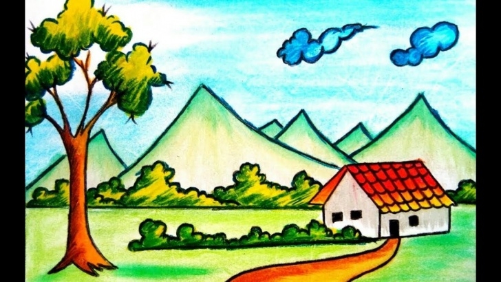 The Best Images For Drawing Natural Scenary Simple Nature Scene Drawing For Kids Village Nature Scenery Drawing Easy Image