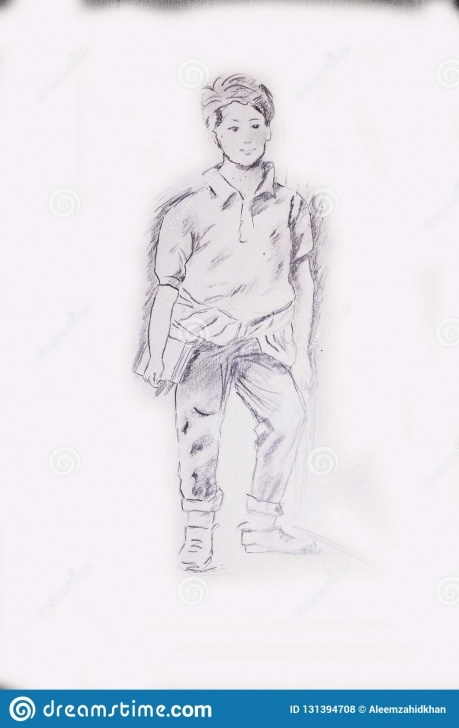 The Complete Pencil Drawing Of A Boy Easy Pencil Drawing Of A Young Student Boy Standing Next To A Wall Stock Picture