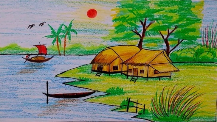 The Most Famous Drawing Images Village Easy How To Draw Village Scenery Step By Step | Easy Drawing Tutorial For Pic
