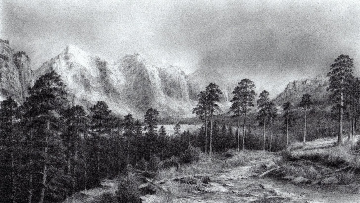 The Most Famous Mountain Scenery Sketch Ideas Drawing Scenery Of Mountains And Trees With Pencil | Time Lapse Image