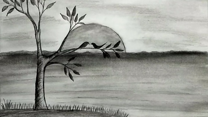 The Most Famous Sunset Drawings In Pencil Lessons Sunset Sketch Black And White At Paintingvalley | Explore Pictures
