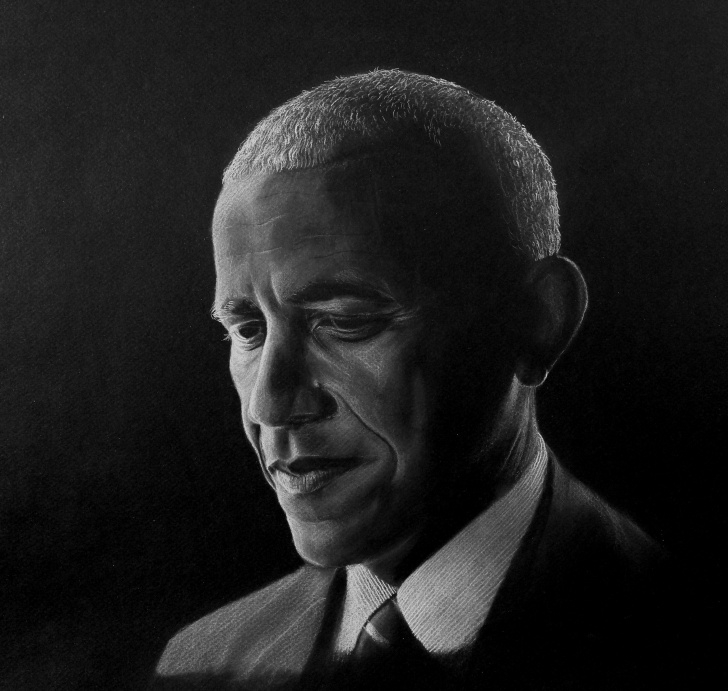 The Most Famous White Colored Pencil On Black Paper for Beginners Barack Obama, White Colored Pencil On Black Paper, 12" X 12" (Photo Pictures