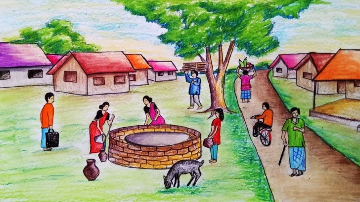 Top Drawing Images Village Easy How To Draw Scenery Of People Busy In The Village.step By Step(Easy Draw) Photo