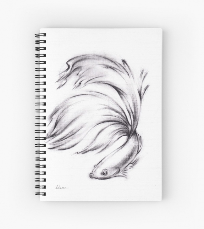 Wonderful Fish Pencil Sketch Lessons 'betta - Charcoal Pencil Drawing Of A Siamese Fighting Fish' Spiral  Notebook By Rebecca Rees Image