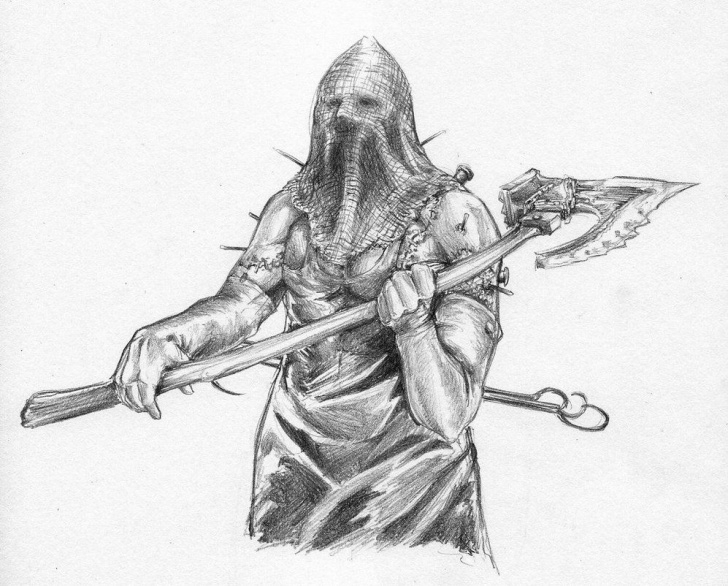 Wonderful Monster Pencil Drawing Tutorials Pencil Drawing Of The Executioner From Resident Evil. #devianart Photos