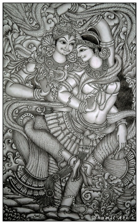 Wonderful Mural Pencil Drawings Lessons Radha Krishna Mural Pencil Drawing By Shamilart | Kerala Murals Image